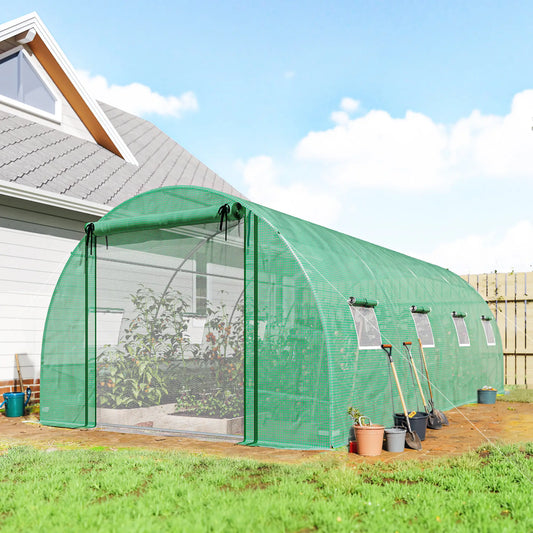 Walk-in Tunnel Greenhouse, 20'x10'x7', PE Cover, Mesh Door, Green Tunnel Greenhouses Green, Silver at Gallery Canada