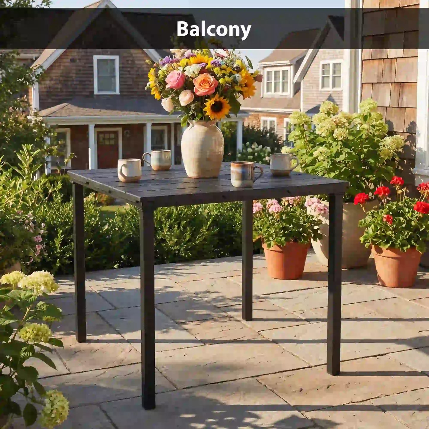 Outdoor Dining Table For 4, Square HDPE Patio Table With Metal Legs, Black Patio Dining Tables at Gallery Canada