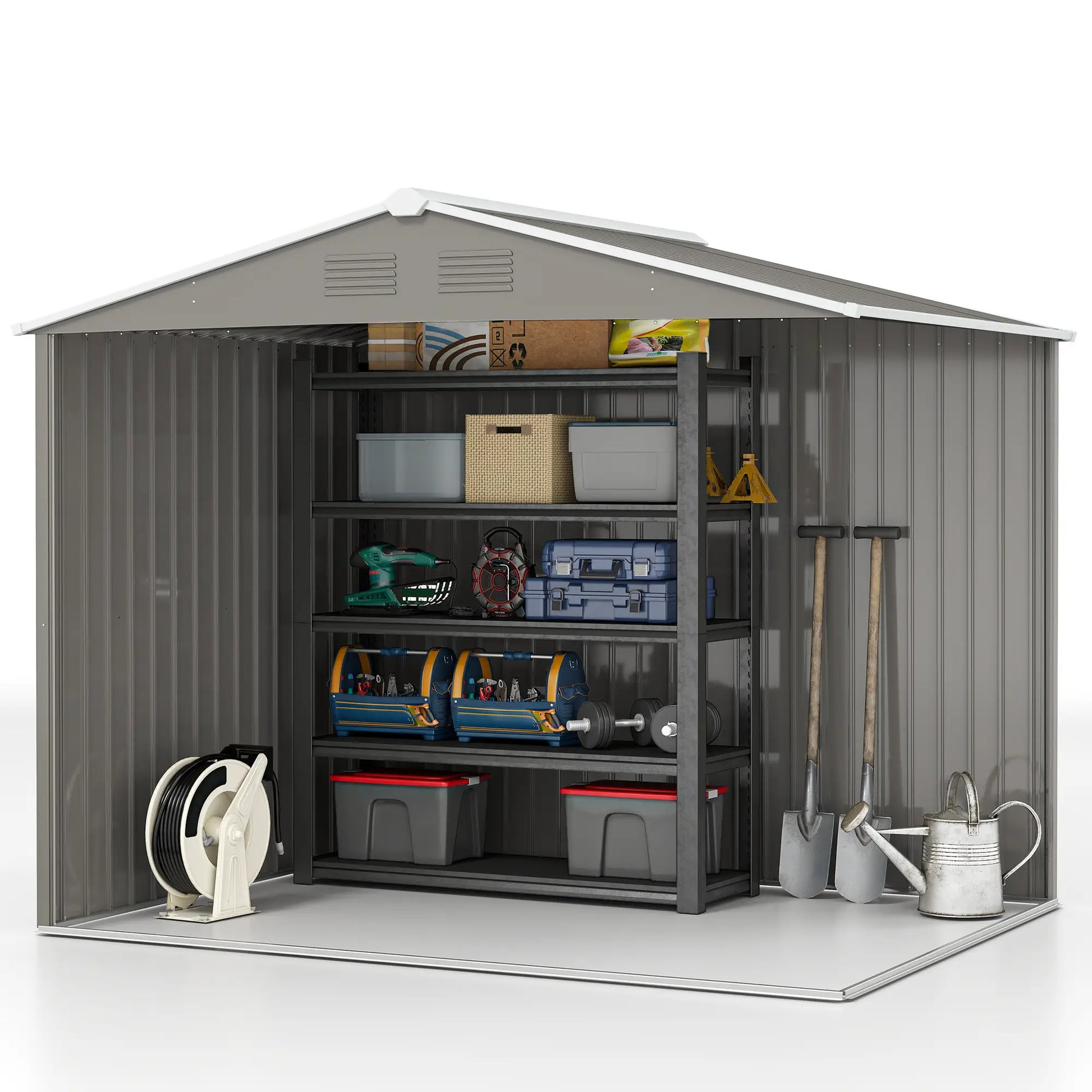 8' x 6' Metal Storage Shed, Lockable Doors, Vents, Light Grey Sheds at Gallery Canada