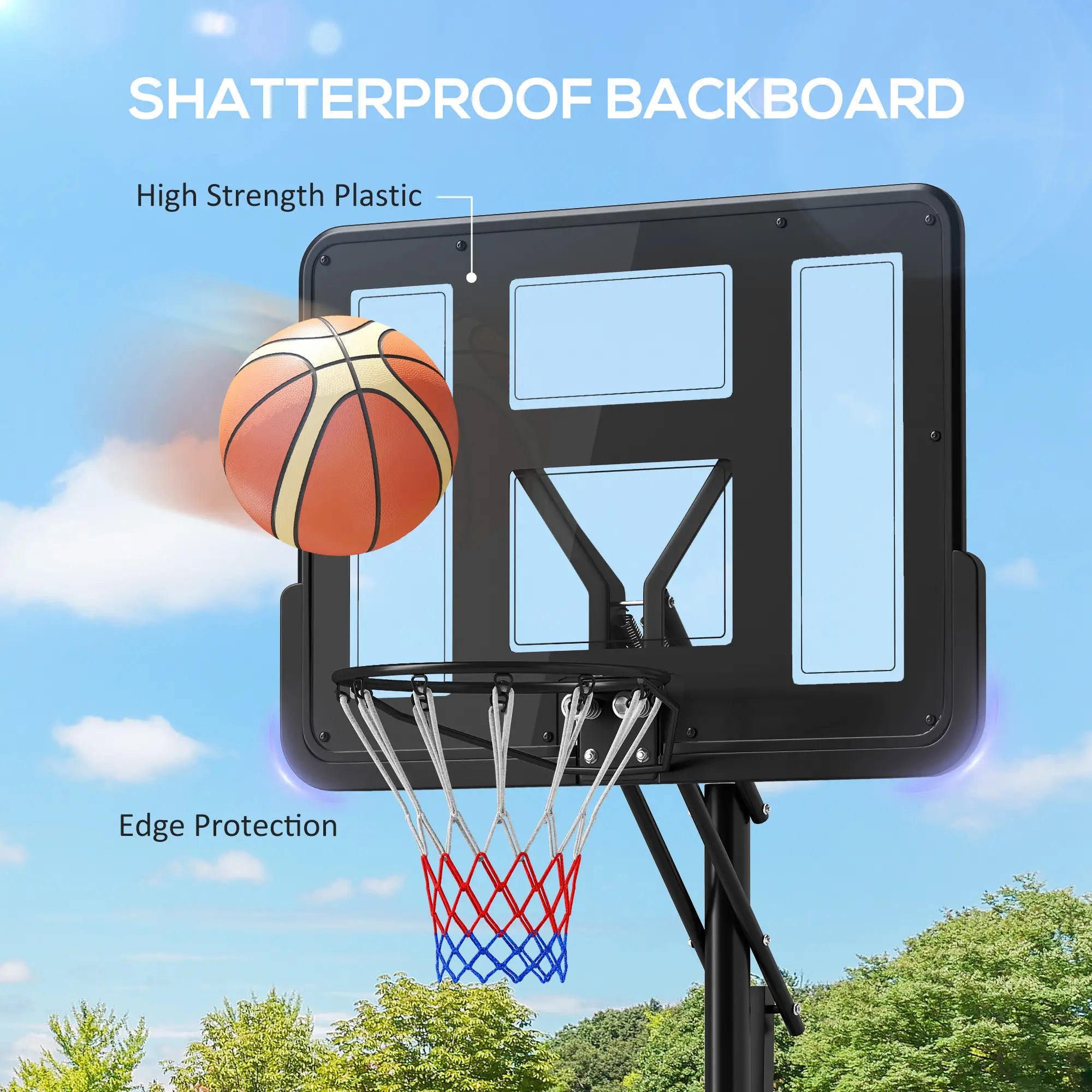 Portable Basketball Hoop, 7.7-10ft, Free Weight, Wheels, 43