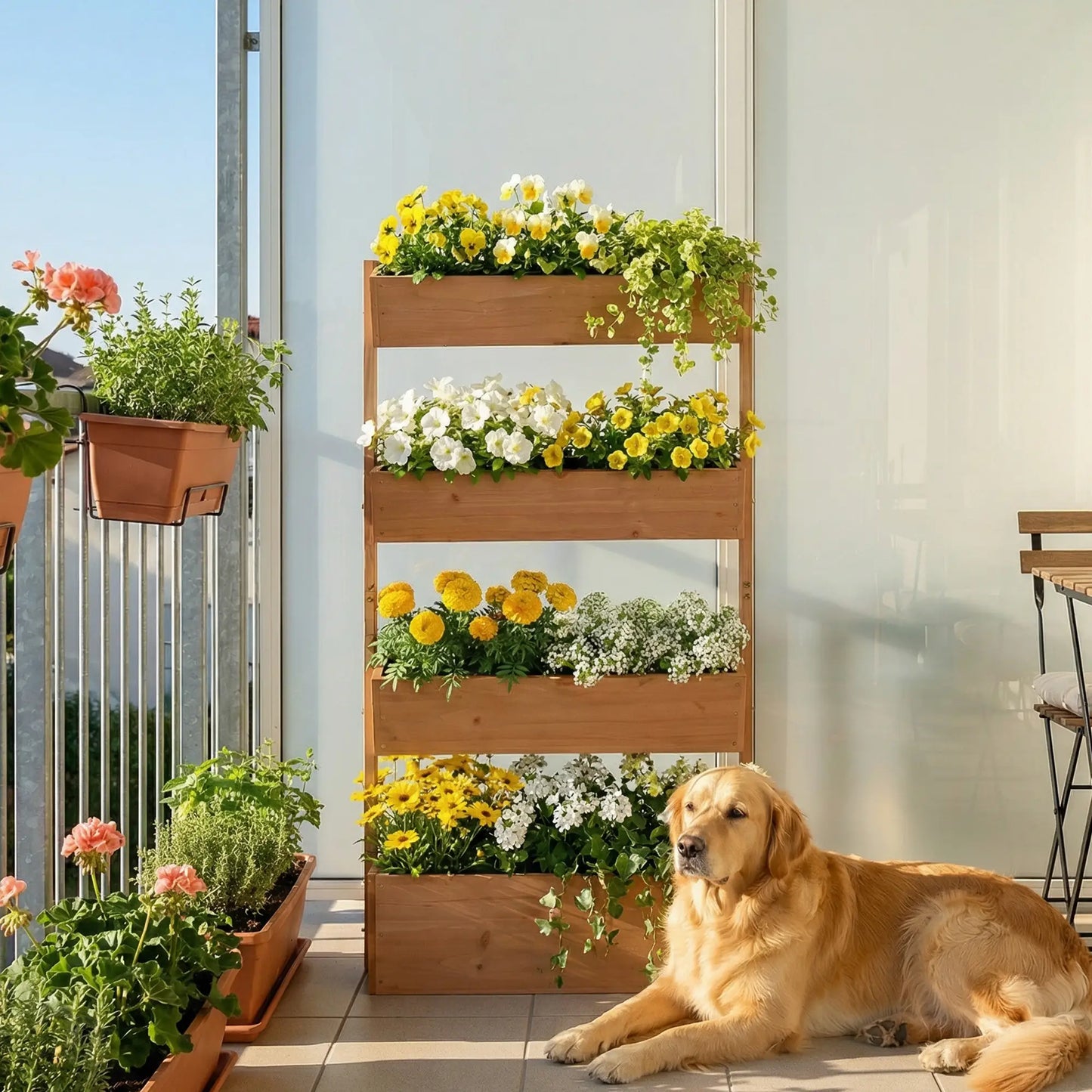 4-Tier Raised Garden Bed, 33.5" x 18" x 55" Vertical Wooden Planter Box Elevated Garden Beds at Gallery Canada