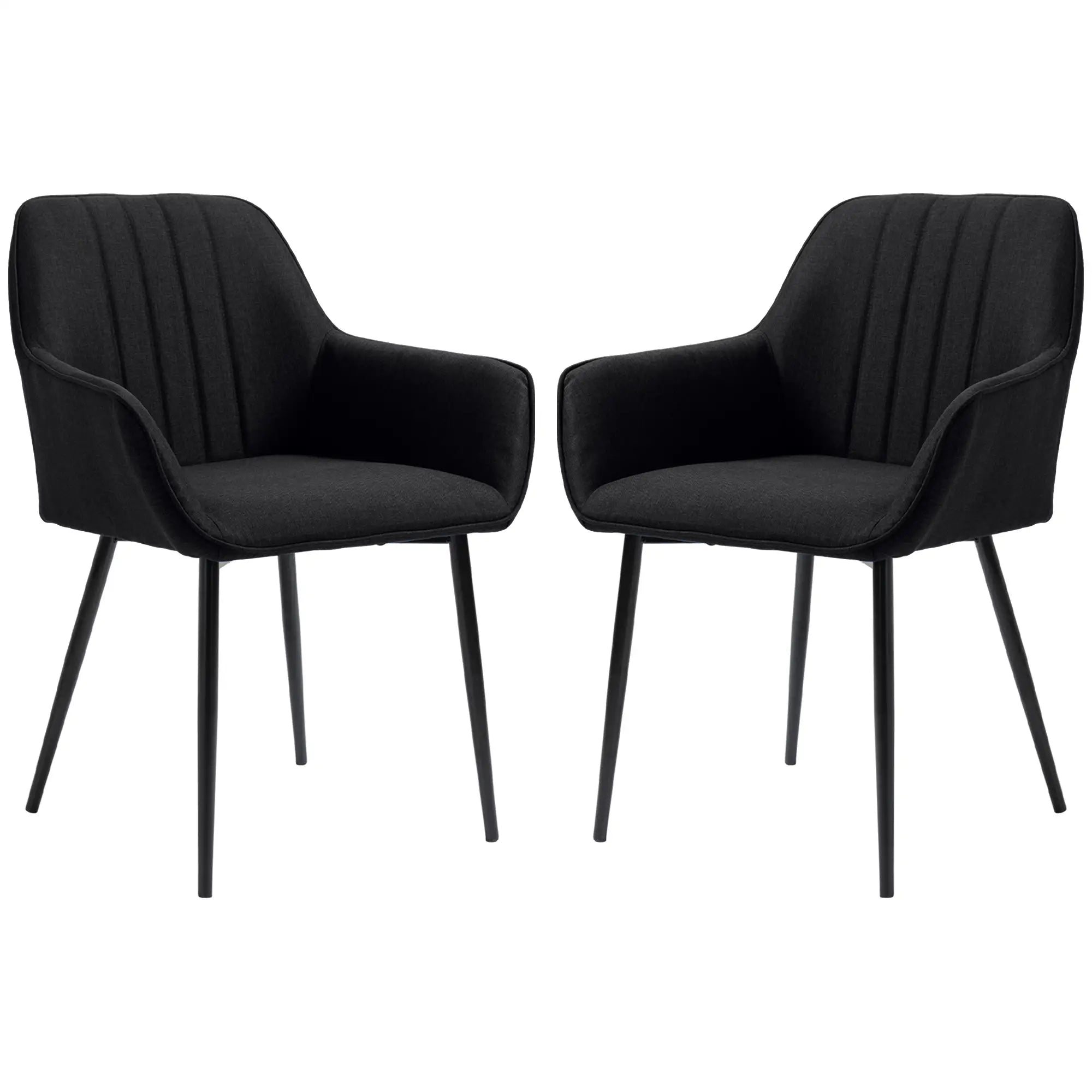 Dining Chairs Set of 2, Upholstered Linen Fabric, Metal Legs, Black Dining Chairs at Gallery Canada