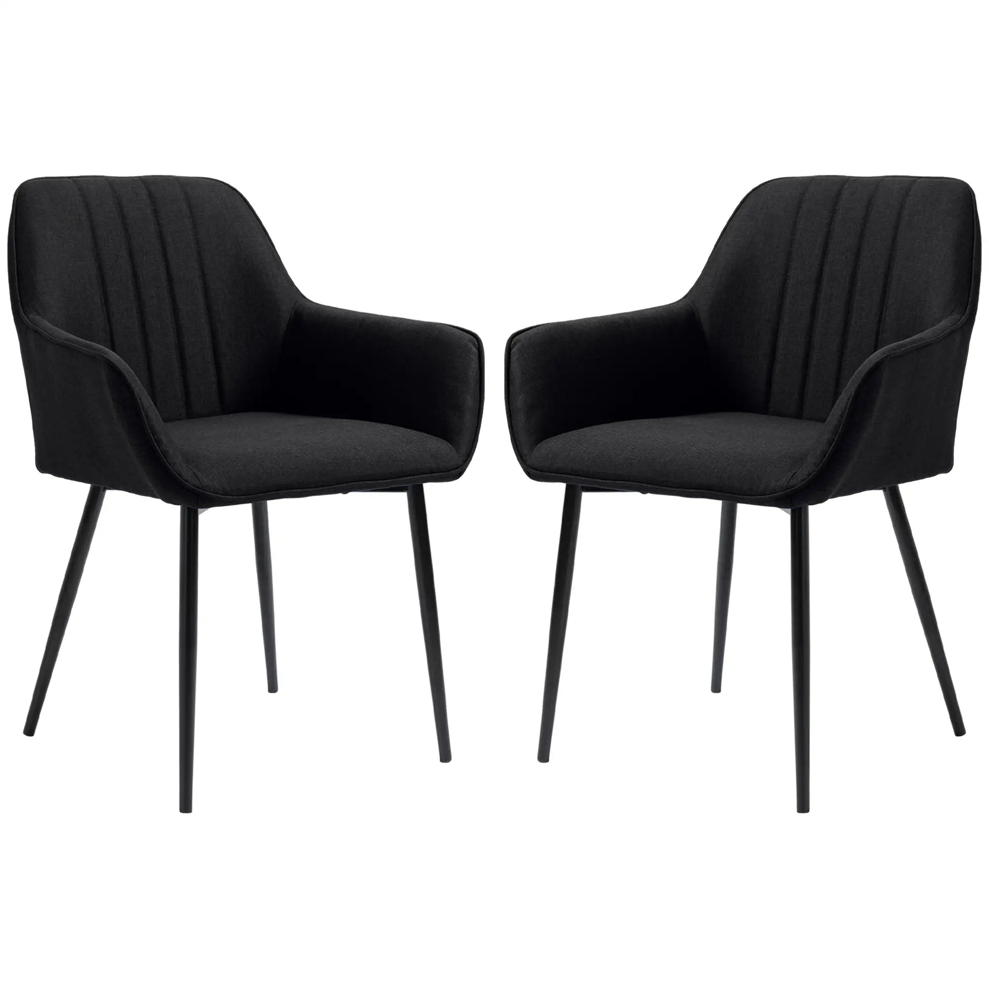 Dining Chairs Set of 2, Upholstered Linen Fabric, Metal Legs, Black Dining Chairs at Gallery Canada