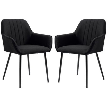 Dining Chairs Set of 2, Upholstered Linen Fabric, Metal Legs, Black Dining Chairs at Gallery Canada