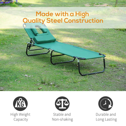 Folding Outdoor Lounge Chair, Portable Reclining Beach Lounger, Detachable Pillow, 3-Position Adjustable, Green Lounger Chairs at Gallery Canada
