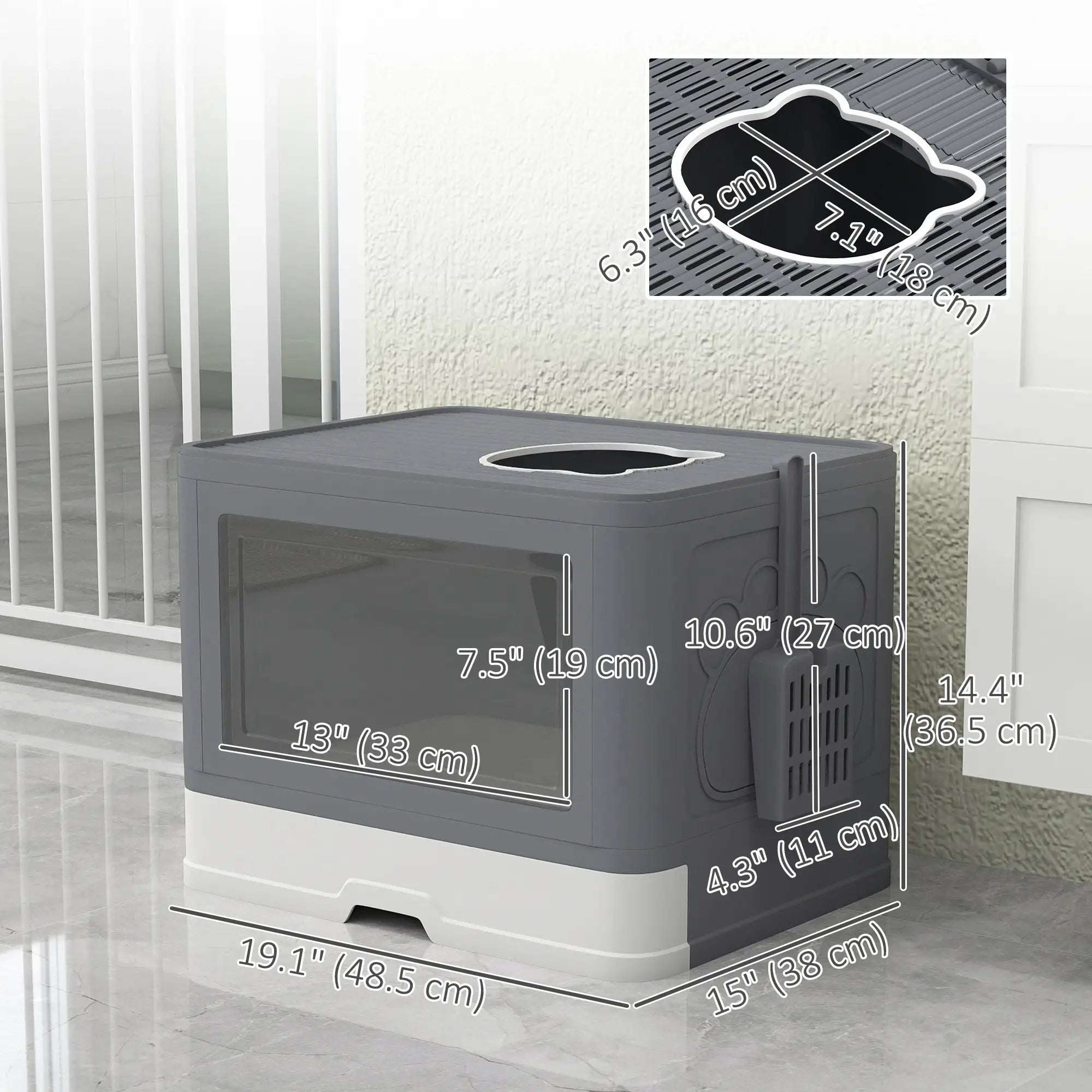Cat Litter Box, Front Enter Top Exit, Pull Out Tray, Easy Clean, Grey Cat Litter Box Enclosures at Gallery Canada