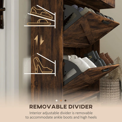 Slim Shoe Storage, 2 Flip Drawers, Adjustable Shelves, 12 Pair, Rustic Brown Shoe Storage Cabinets & Racks at Gallery Canada