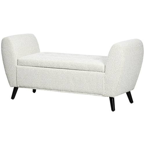 Upholstered Storage Bench with Arms, Modern Ottoman, Cream White