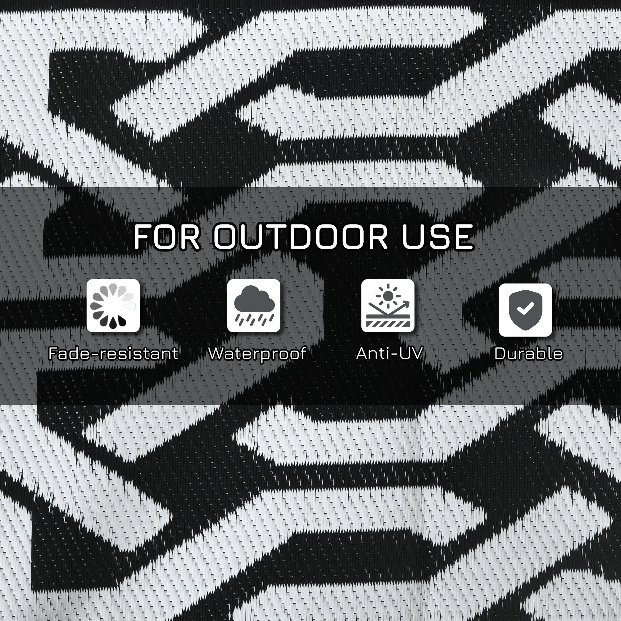 Reversible Outdoor Rug, Waterproof, 9' x 18', Chain, Black and White Outdoor Reversible Rugs at Gallery Canada