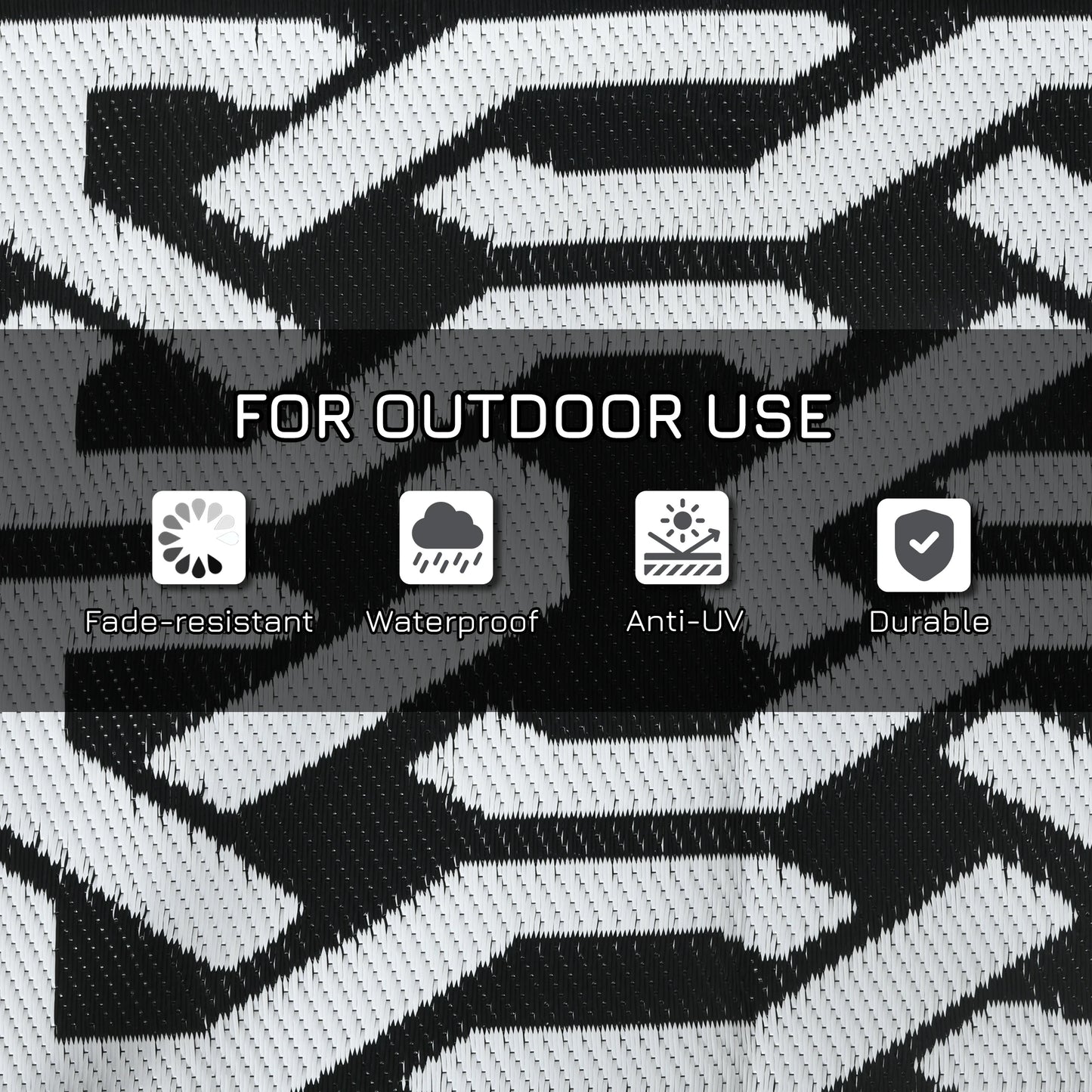 Reversible Outdoor Rug, Waterproof, 9' x 18', Chain, Black and White Outdoor Reversible Rugs at Gallery Canada