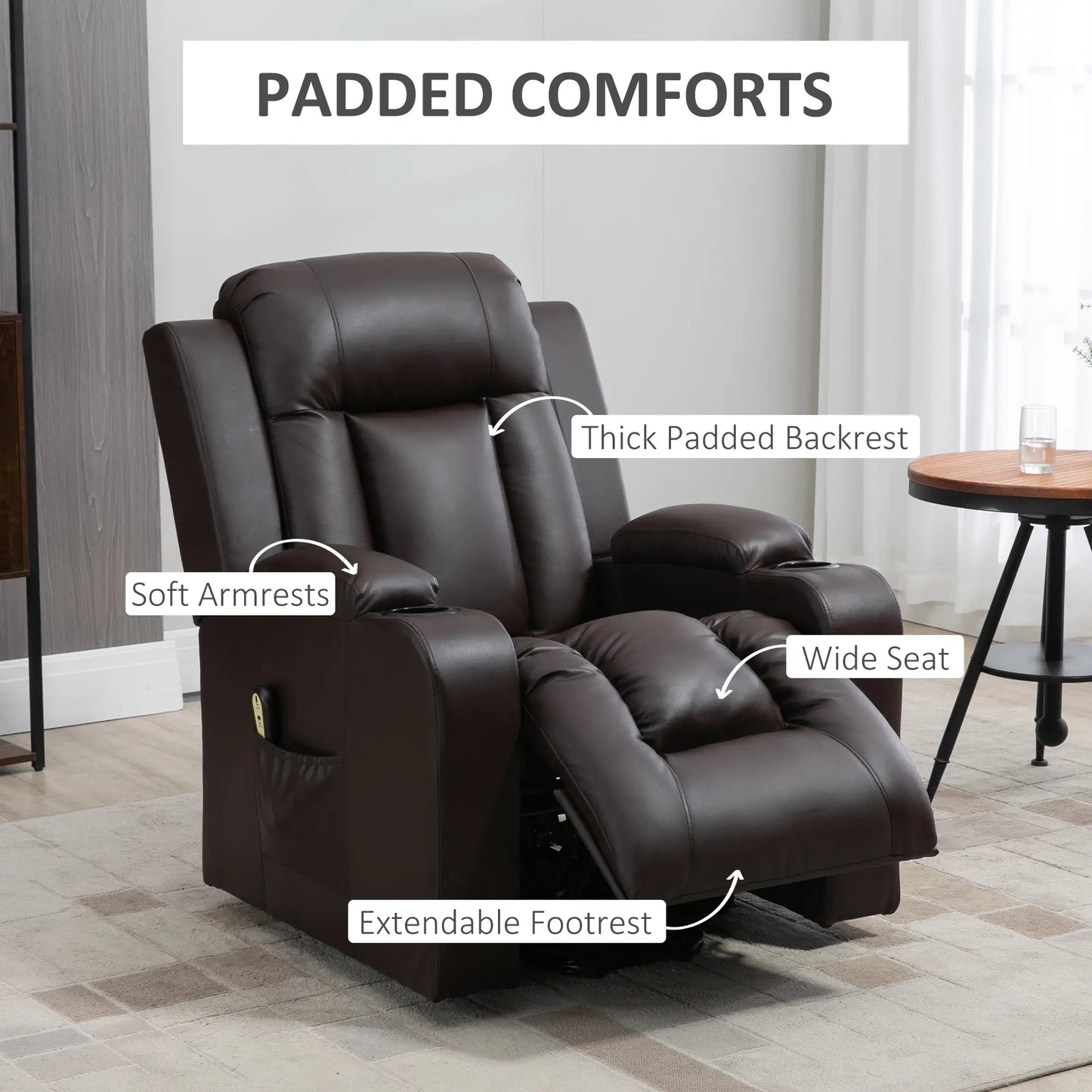 Electric Power Lift Chair, PU Leather Recliner Sofa with Footrest, Remote Control and Cup Holders, Brown Electric Power Lift Chairs at Gallery Canada