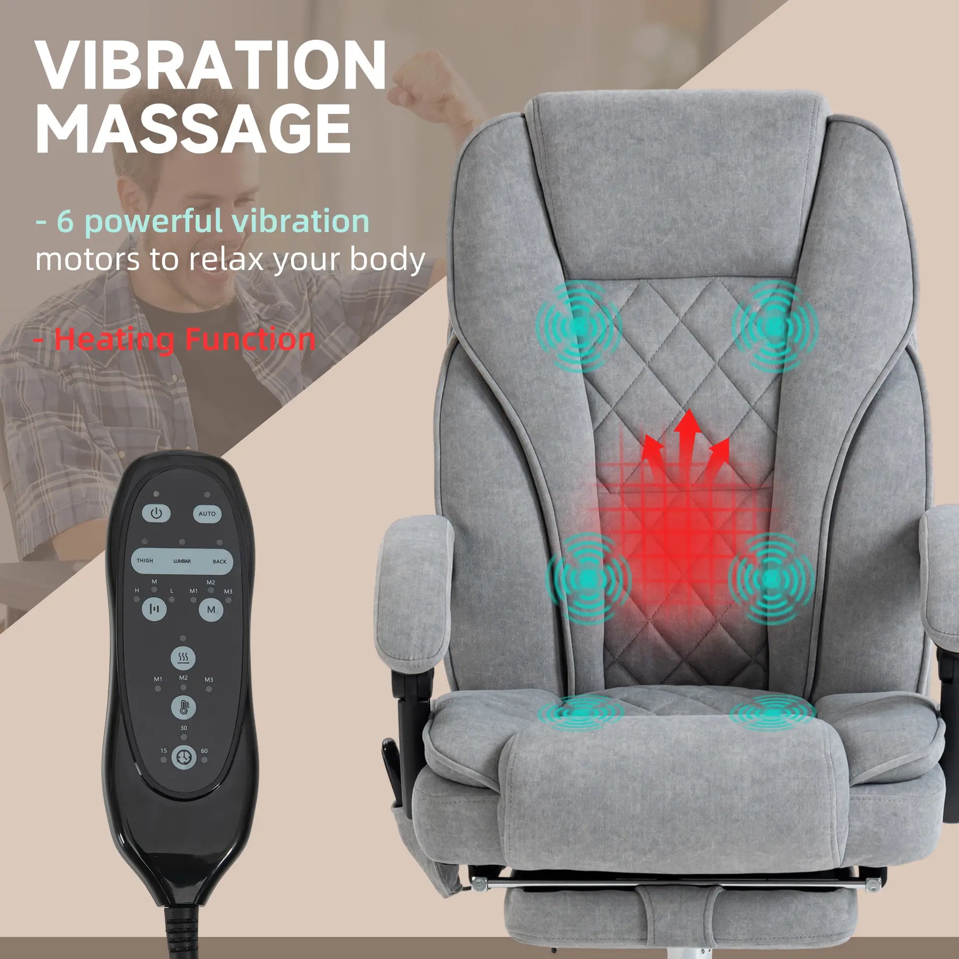Heated Massage Office Chair, Adjustable Height with Footrest, Grey Massage Chairs at Gallery Canada