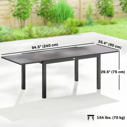 Expandable Outdoor Dining Table, 55"-95", Tempered Glass Top, Aluminum Frame, Black Patio Dining Tables at Gallery Canada
