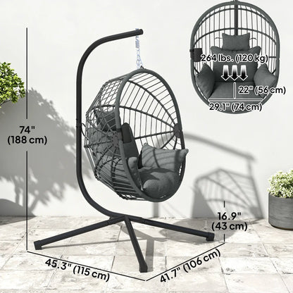 Metal Hanging Egg Chair, Full Body Padded Seat, Grey Patio Swings with Stand at Gallery Canada