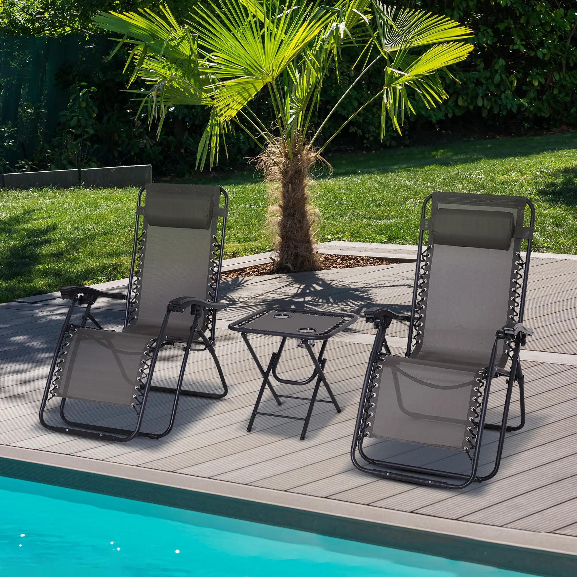 Zero Gravity Chair Set of 2, Patio Chair with Side Table, Grey Lounger Chairs at Gallery Canada