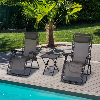 Zero Gravity Chair Set of 2, Patio Chair with Side Table, Grey Lounger Chairs at Gallery Canada