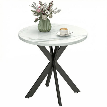 29" Round Dining Table, White Marble-Effect, Steel Legs, White Dining Tables at Gallery Canada