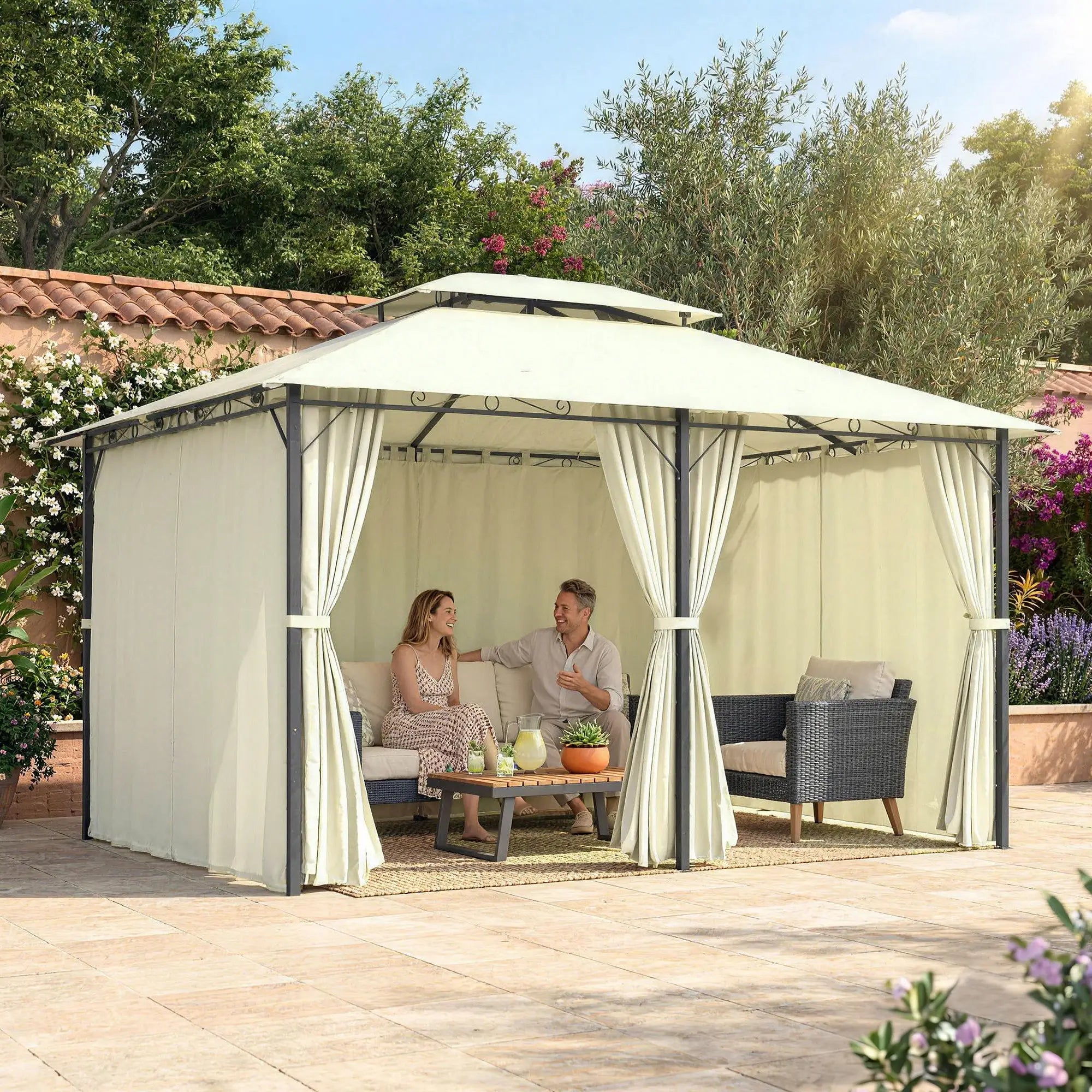 13' X 10' Soft-Top Gazebo With Curtains, Cream White Gazebos at Gallery Canada