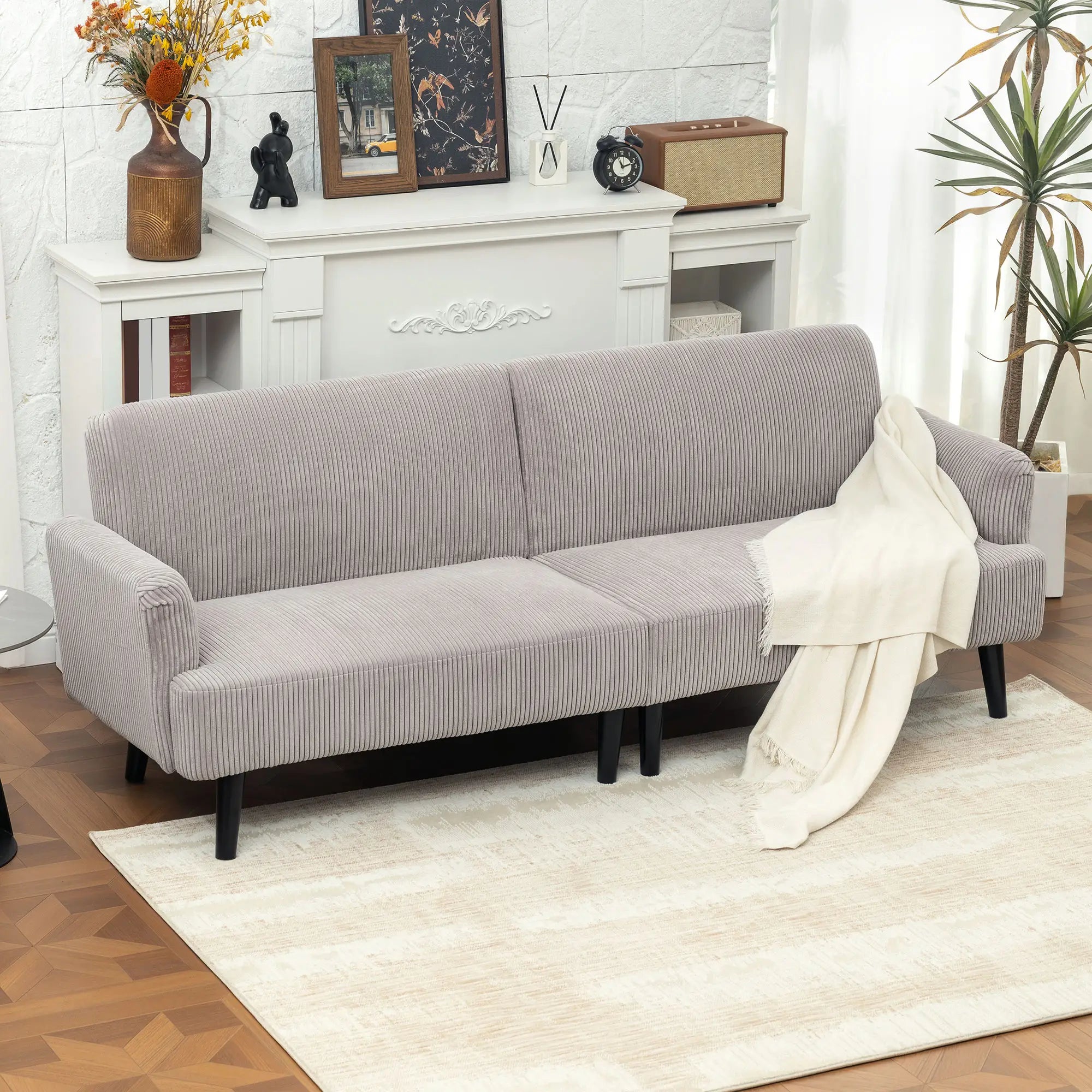 Modern 3 Seater Sofa, Corduroy Loveseat, Rubberwood Legs, Beige 3-Seater Sofas at Gallery Canada