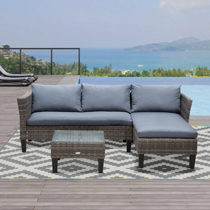 3-Piece Wicker Patio Set, Outdoor Sofa with Glass Table, Grey Patio Furniture Sets at Gallery Canada
