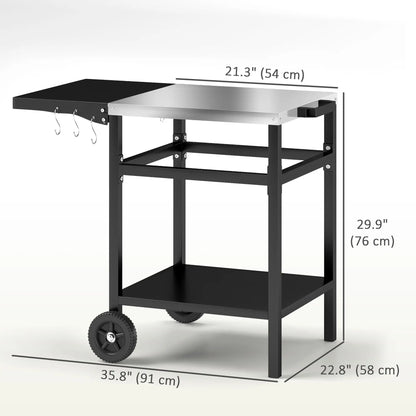 Outdoor Grill Cart With Stainless Steel Top, Foldable Side Table, Black Outdoor Grill Carts at Gallery Canada