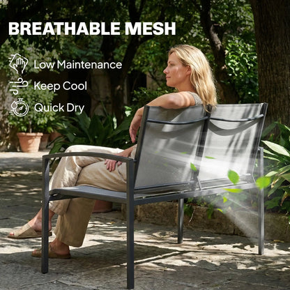 Metal Garden Bench, 44 in, Breathable Mesh Fabric, 484 lb Capacity, Grey Outdoor Benches at Gallery Canada