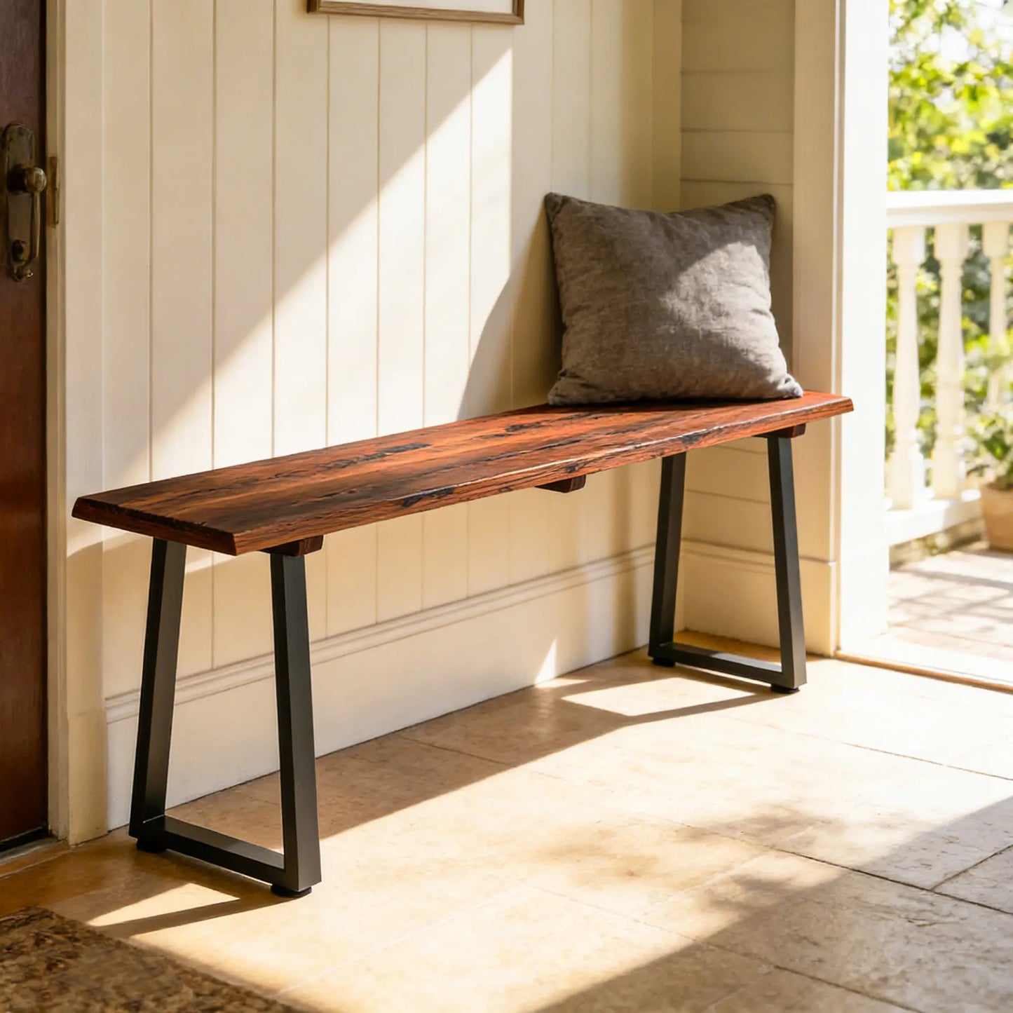 Outdoor Wood Bench For Two, 59" Backless Patio Garden Bench With Steel Legs Outdoor Benches at Gallery Canada