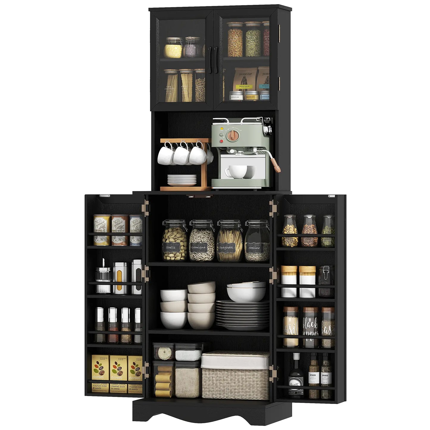 71 Inch Kitchen Pantry Cabinet, Freestanding Hutch, Black Kitchen Pantry Cabinets Black at Gallery Canada