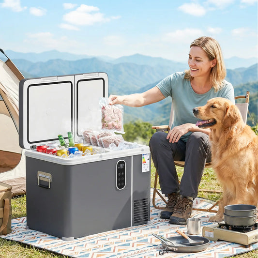 12 Volt Car Refrigerator, Dual Zone 48 QT Car Fridge with App Control, 12/24V DC and 100-240V AC, Car Coolers Grey at Gallery Canada