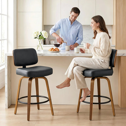 Swivel Bar Stools Set of 2, PU Leather, Black Bar Stools at Gallery Canada