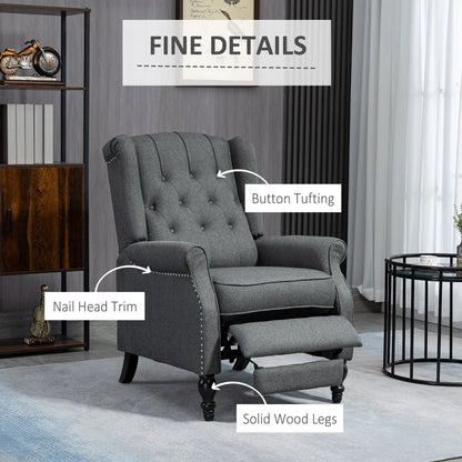 Wingback Reclining Chair with Footrest, Button Tufted, Dark Grey Single Sofas at Gallery Canada