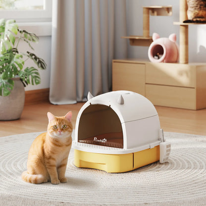Cat Litter Box With Lid, Front Door Flap, Scoop, Handle, Yellow Cat Litter Box Enclosures at Gallery Canada