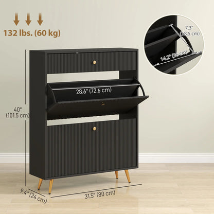 Narrow Shoe Storage Cabinet, Adjustable Shelves, 12 Pairs, Black Shoe Storage Cabinets & Racks at Gallery Canada