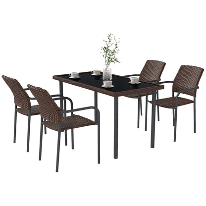 5 Piece Outdoor Dining Set, PE Wicker Rattan Patio Furniture, Stackable Chairs, Glass Table Top Patio Furniture Sets at Gallery Canada