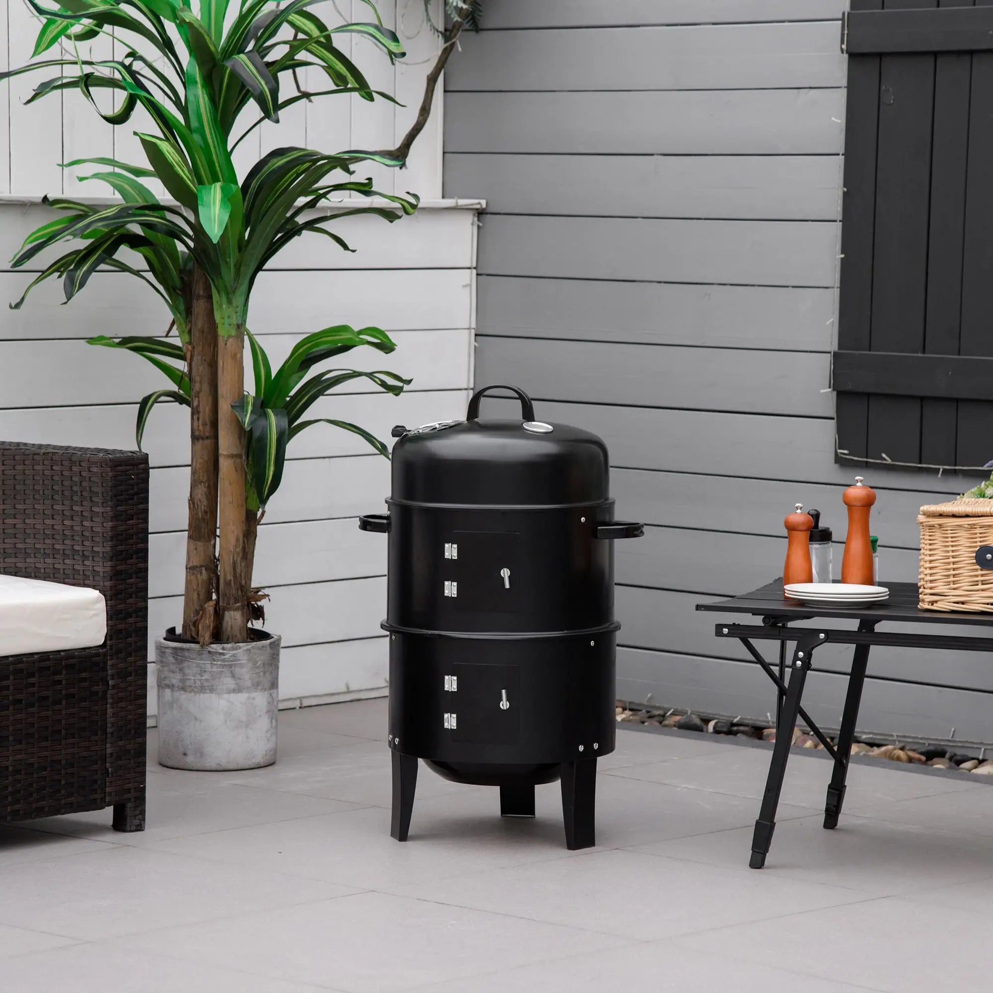 3-In-1 Vertical Charcoal BBQ Smoker, 16