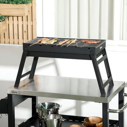 Portable Charcoal Grill With Pull-Out Basin, Folding Tabletop BBQ, Black