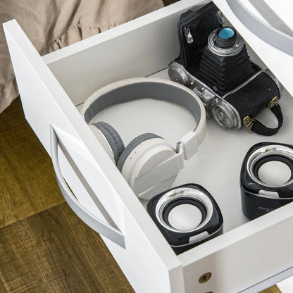 Modern Nightstand Set of 2, 3 Drawer Bedside Tables, White