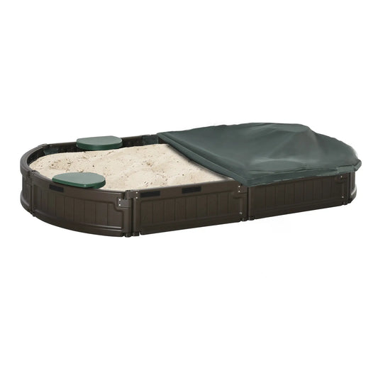 Kids Sandbox with Cover, Seat, Outdoor, Brown Sandboxes & Accessories Dark Green, Brown at Gallery Canada