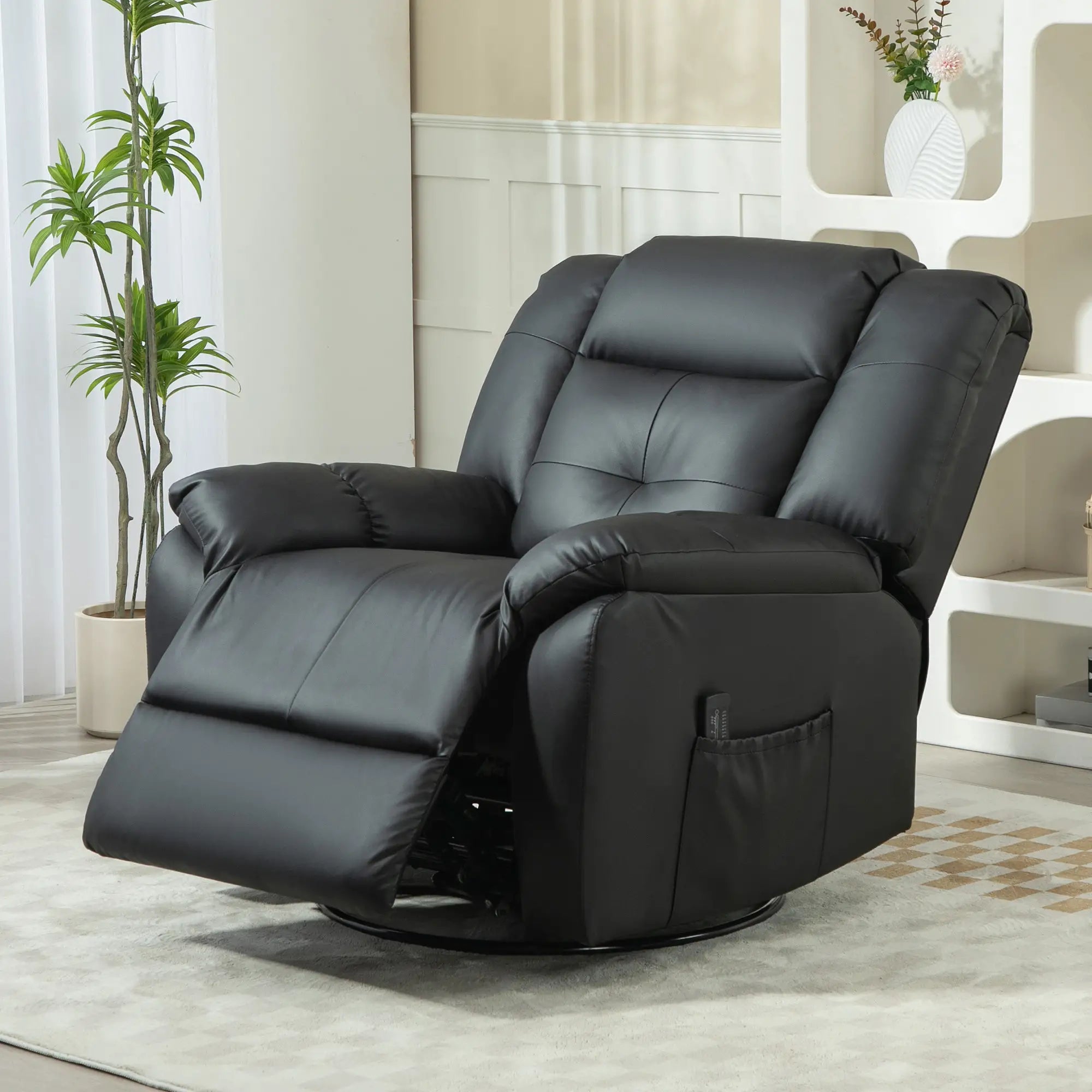 8-Point Vibration Massage Recliner Chair, PU Leather, 360° Swivel, Black Single Sofas at Gallery Canada