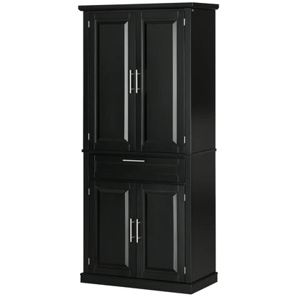 72" Kitchen Pantry Cabinet, 4-Door with Drawer, Adjustable Shelves, Black Kitchen Pantry Cabinets at Gallery Canada