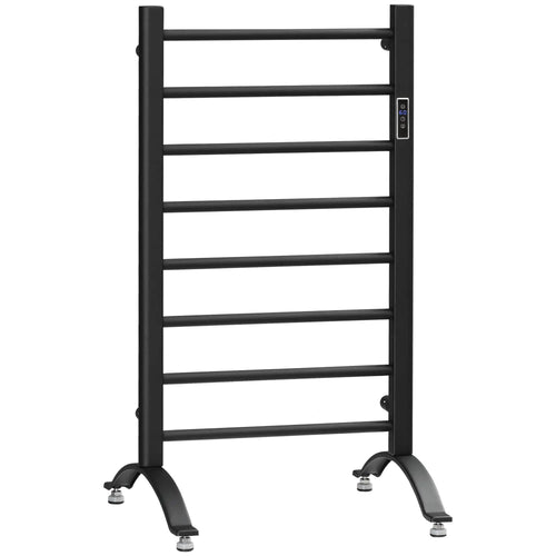8-Bar Heated Towel Warmer, Wall Mounted, Adjustable Temperature, Black
