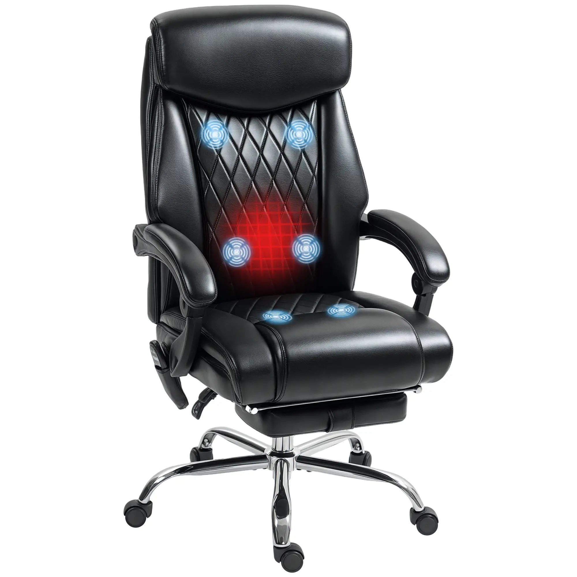 6 Point Massage Office Chair with Remote, Ergonomic Reclining Computer Desk Chair with Footrest, Side Pocket, Black Massage Chairs at Gallery Canada