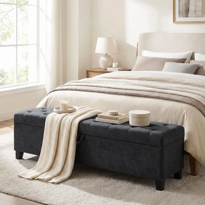 Banc de rangement Ottoman "63" pour lit queen/king, gris foncé