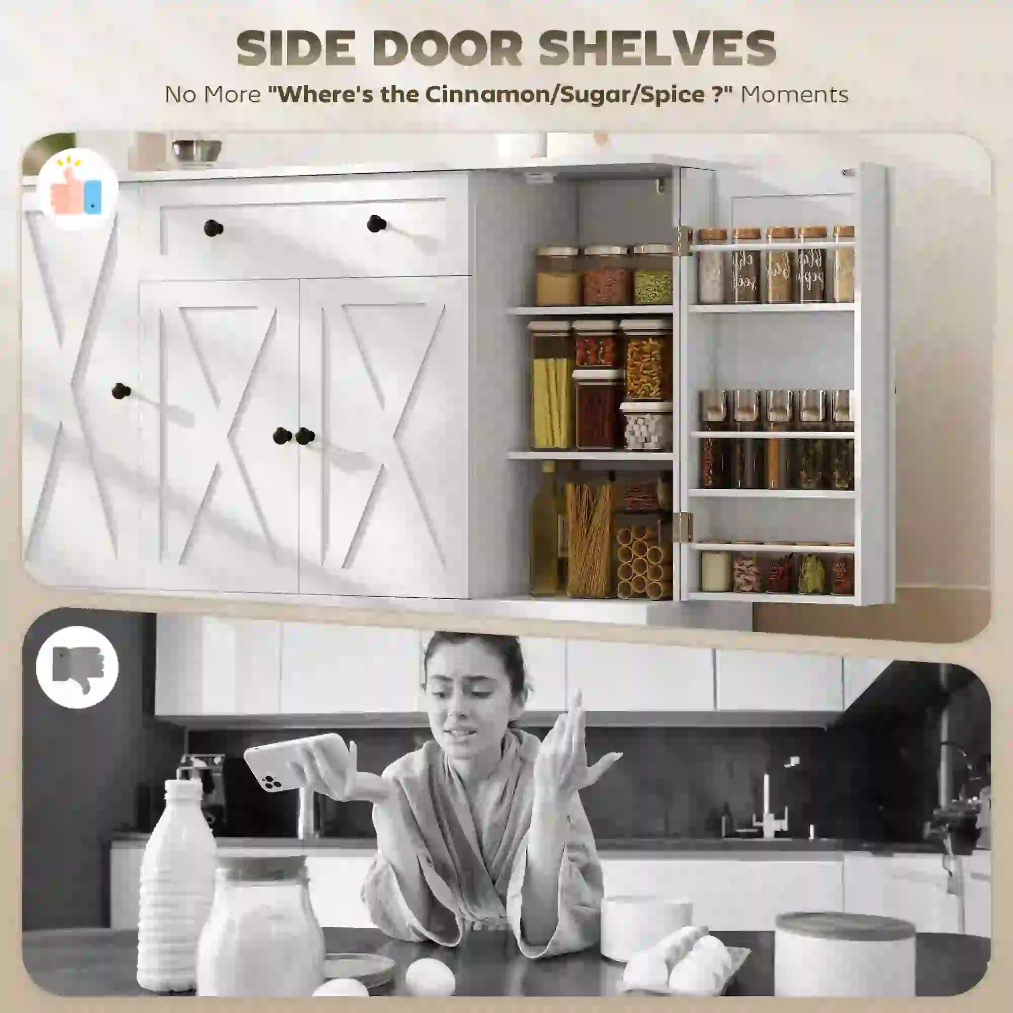 Farmhouse Sideboard Buffet Cabinet, Adjustable Shelves, Barn Doors, White Bar Cabinets at Gallery Canada