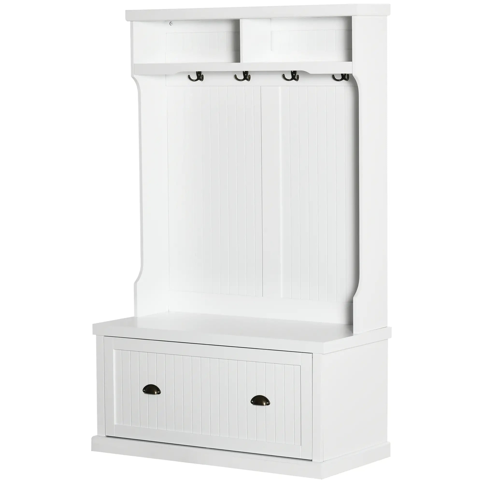 Modern Hall Tree, Coat Rack With Shoe Storage Bench, 3-in-1 Wardrobe, White Clothing Storage at Gallery Canada