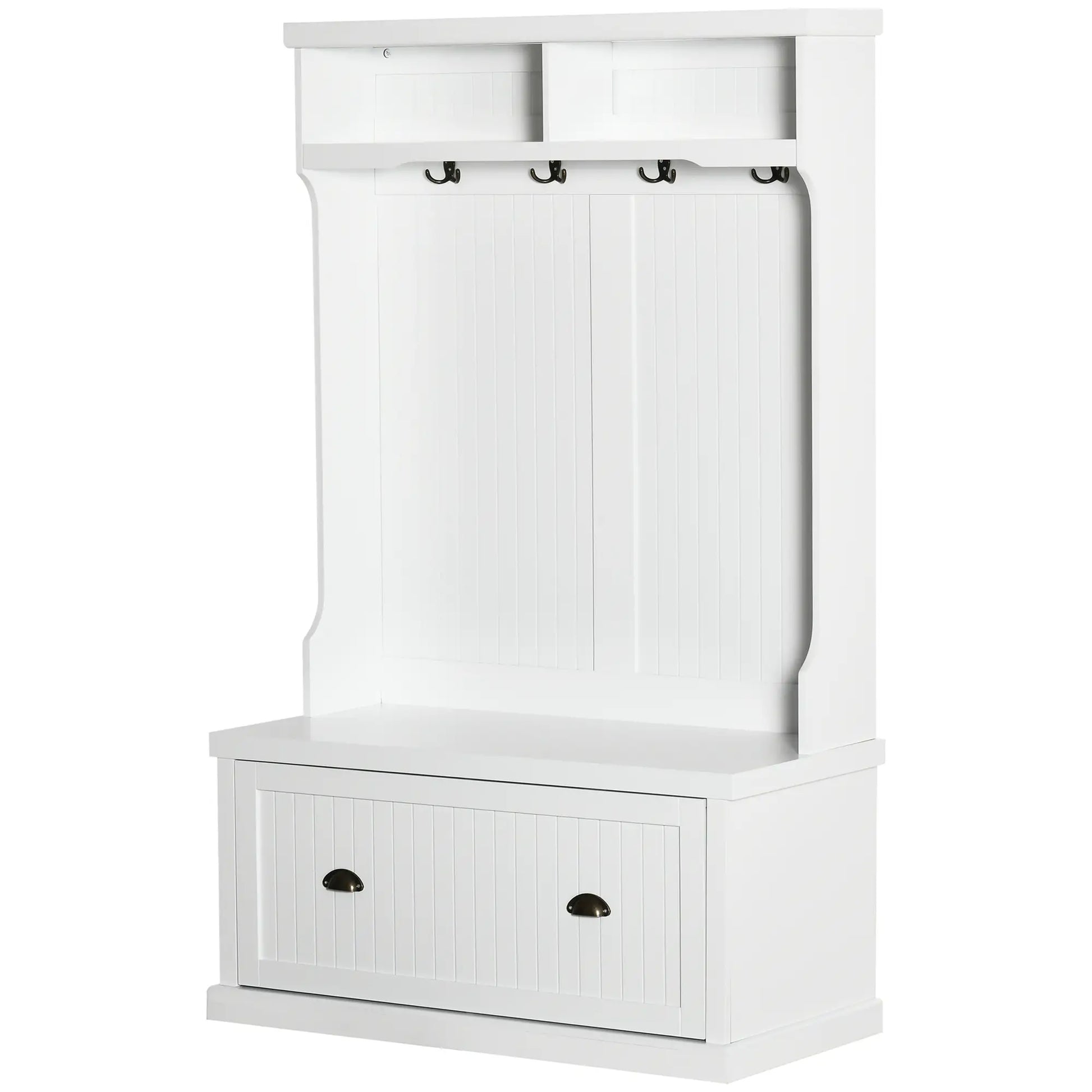 Modern Hall Tree, Coat Rack With Shoe Storage Bench, 3-in-1 Wardrobe, White Clothing Storage at Gallery Canada