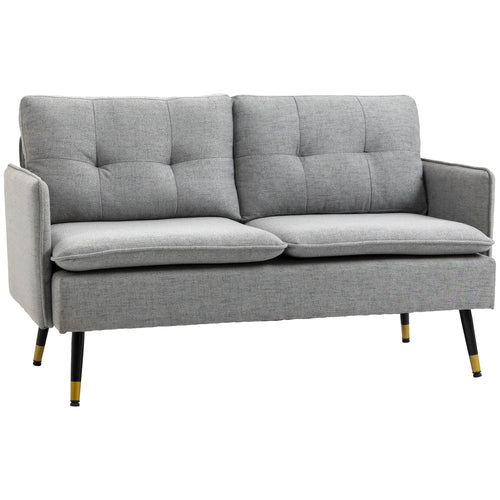 Linen Loveseat Sofa With Steel Legs, 55 Inch, Grey