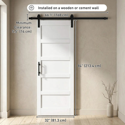 32x84 Sliding Barn Door with Hardware Kit, Shaker Style, White Wood Grain, White Door Hardware at Gallery Canada