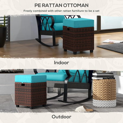2 Pcs Square PE Rattan Ottoman Set, Outdoor Footrest with Removable Cushion, Sky Blue Patio Furniture Sets at Gallery Canada