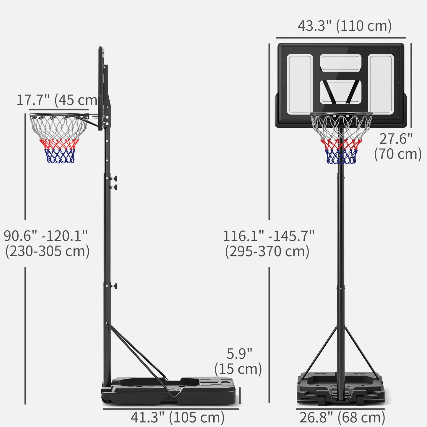 Portable Basketball Hoop, 7.5-10ft, 43" Backboard, Wheels, for Teens Adults Basketball at Gallery Canada
